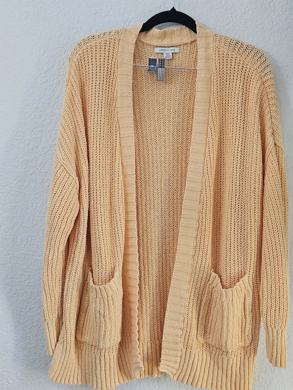 American Eagle Outfitters Mustard Peach Open Front Knit Cardigan Sweater M GUC